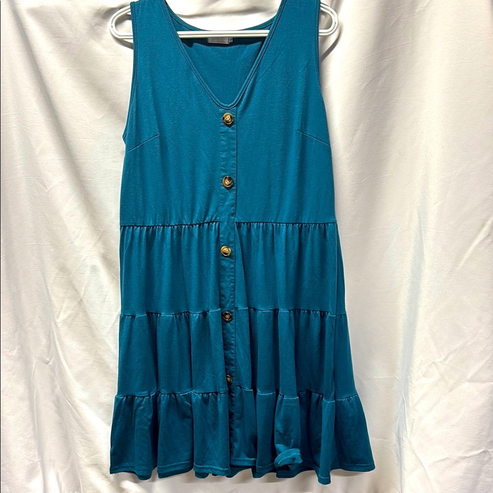 Halife Blue Sleeveless V-Neck Tiered Sundress